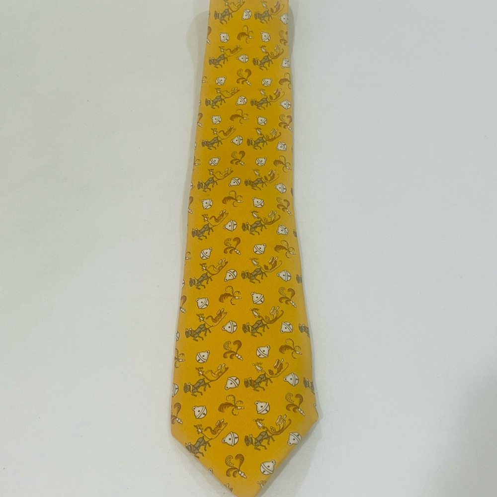 Hermes Yellow Tie with Horse and Shield Pattern